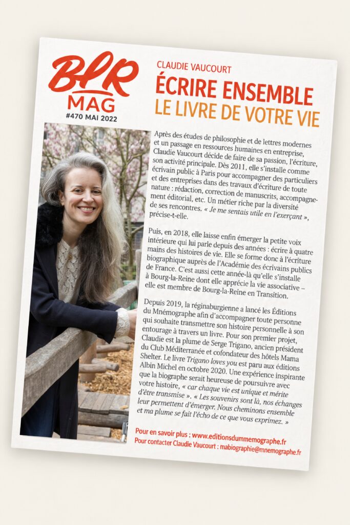 Article du magazine de Bourg-la-Reine consacré à Claudie Vaucourt, écrivaine biographe